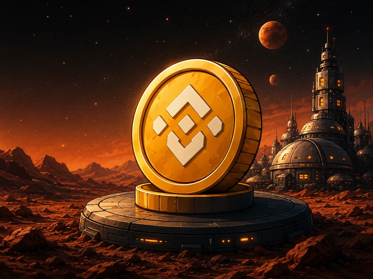 Golden BNB monument on Mars
